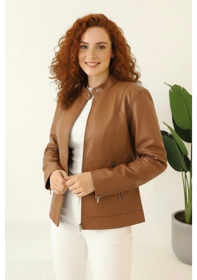 Hiramir Yeni Sezon Polar Astarlı Kadın Suni Mont Ks2554 Taba