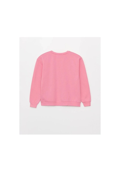LC Waikiki Lcw Kids Bisiklet Yaka Baskılı Uzun Kollu Kız Çocuk Sweatshirt Pembe