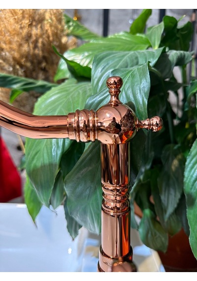 İsaoğlu Yapı Rose Bakır Lavabo Bataryası Zen Design Kolay Abdest Yüksek Lavabo Musluğu Bronz Bakır Rose Gold