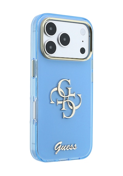 Apple iPhone Uyumlu 18 Pro  Kılıf Guess  Lisanslı Yazı Ve 4g Büyük Metal Logolu Silikon Kapak Mavi