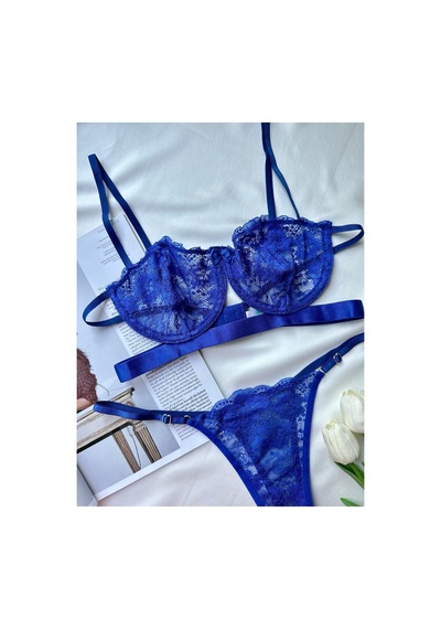 La Linaa Flowers Bralet Takımı A+ Saks Mavi - 603105201 Saks Mavi