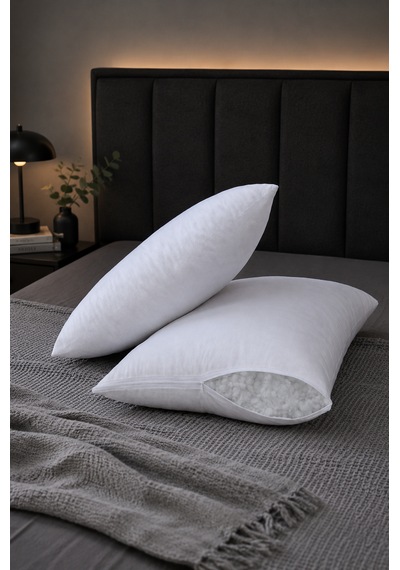 Boncuk Elyaf Yastık 2 Adet 50x70 Cm Pamuk Kılıf Beyaz