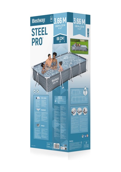 Bestway Steel Pro Dikdörtgen Prefabrik Yer Üstü Havuz Seti 3,66 M X 2,01 M X 66 Cm