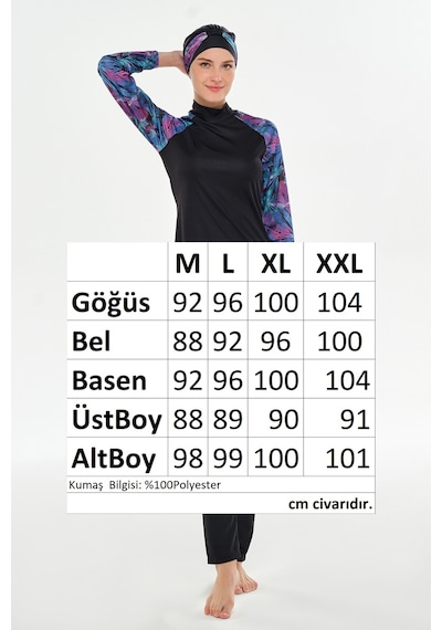 Rozamay Reglan Kol Likralı Tam Kapalı Tesettür Mayo 3119 Siyah Siyah01 Siyah