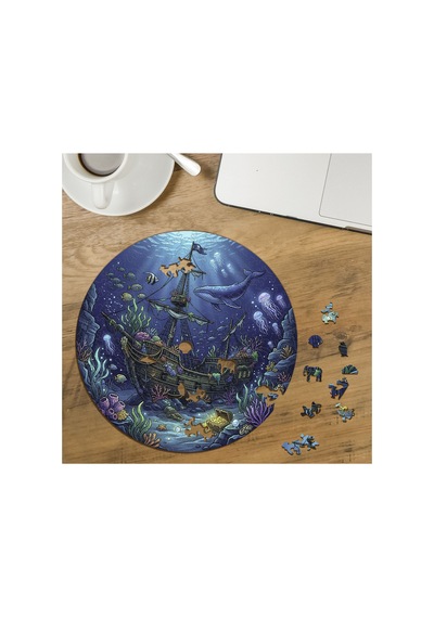 Sualtı - Batık Gemi Tasarımlı Özel Kesim Yuvarlak 272 Parça Ahşap Puzzle Mpda687