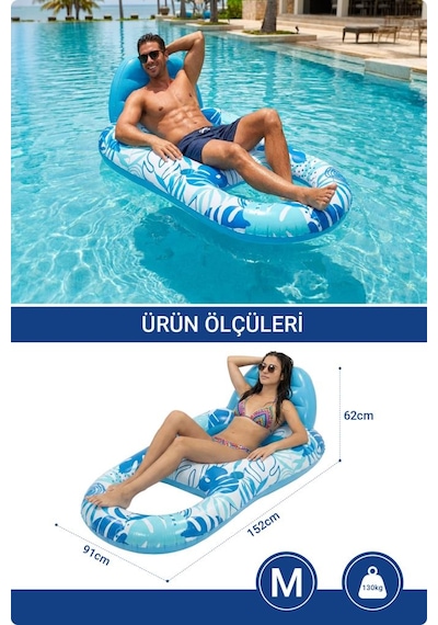 Heykida Şişme Havuz & Deniz Güneşlenme Şezlongu + Manuel Şişirme Pompası 152 91 62 Cm Çok Renkli