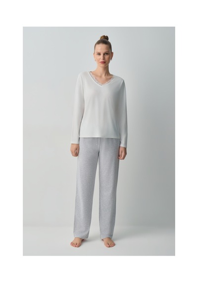 Suwen Dotty Pijama Takımı Wsh10510005051 Gri Melanj