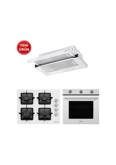 Eminçelik Ve AFM Tech Markavall FM7601 - 12226 - 1320 W60 Beyaz Turbo Ankastre Set