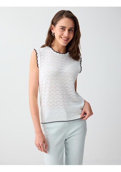 Jimmy Key Beyaz Bisiklet Yaka Kolsuz Desenli Triko Bluz 6sw036662100