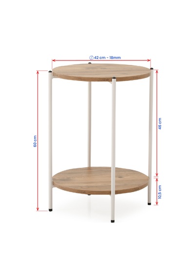 Yuvarlak Tablalı İki Raflı Yan Sehpa Q42x60 (Beyaz Atlantik Çam)