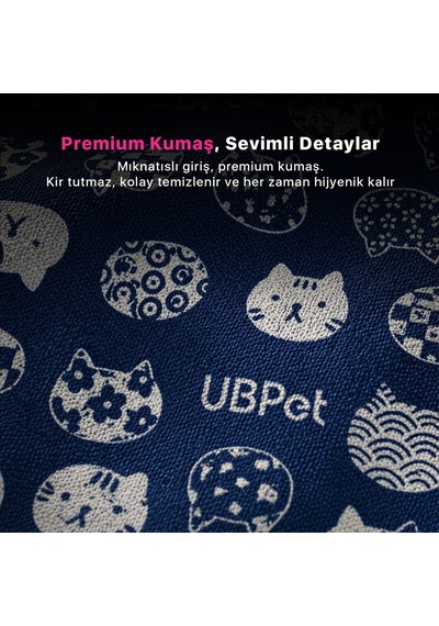 Ubpet C10 Pro Uyumlu Kedi Tuvaleti Perdesi Kum Dağılım Önleyici Mıknatıslı Giriş, Premium Kumaş, Lacivert