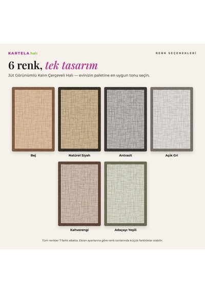 Kartela Halı Jüt Görünümlü Kalın Çerçeveli Halı Bej Kaymaz Taban Makinede Yıkanabilir 80x120 Cm