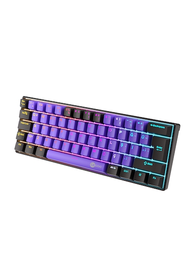 Lecoo Gk601 Pro Üç Modlu 62 Tuşlu Blue Switch Hot Swap Mekanik Oyuncu Klavyesi Mor Siyah
