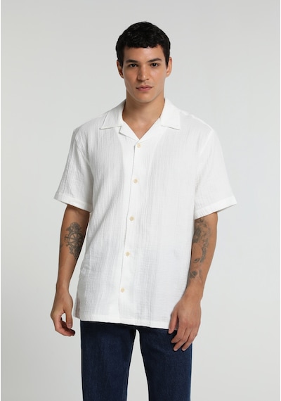 Colin's Colins Relaxed Fit Apaj Yaka Düz Erkek Beyaz Kısa Kol Gömlek Cl1080096 Q1.v1 Wht