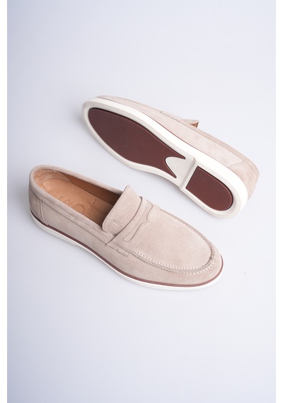 Fame Step Hakiki Deri Erkek Loafer Ayakkabı Süet Günlük Rahat Casual Mokasen Siena Bej