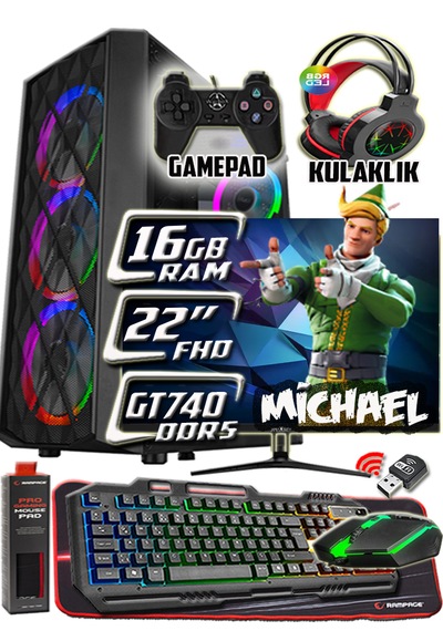 Warbox Michael i3-9100 16 GB 256 GB SSD 250 GB HDD GT740 4 GB 22"Masaüstü Oyuncu Bilgisayarı