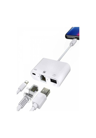 Iphone 7 8 X 11 11 Pro 12 13 13 14 Pro Max İle Uyumlu Ve Ipad Uyumlu Usb Ethernet Lightning Şarj Adaptörü 3in1
