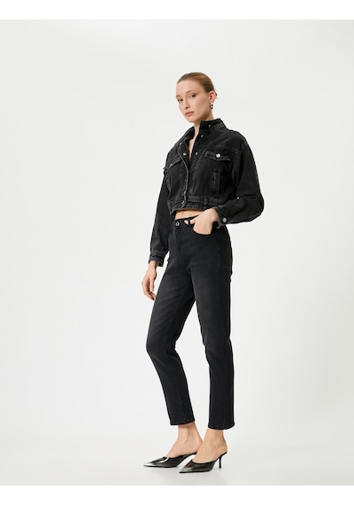 Koton Slim Düz Paça Kot Pantolon Cepli Pamuklu - Eve Slim Jeans Siyah 4sal40318md Siyah