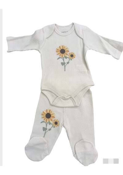 Necix's Laura Baby Necix Kız Bebek Çıtçıtlı Body Zıbın Alt Üst Takım Bej - Açık Gri