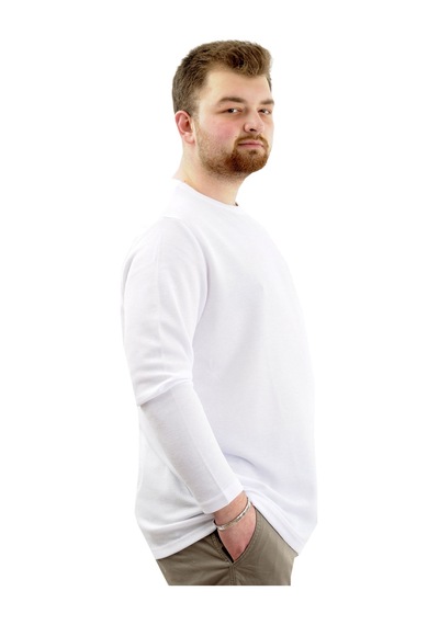 Mode Xl Büyük Beden Erkek Sweatshirt Bisiklet Yaka Uzun Kol Waffle 23460 Beyaz Beyaz