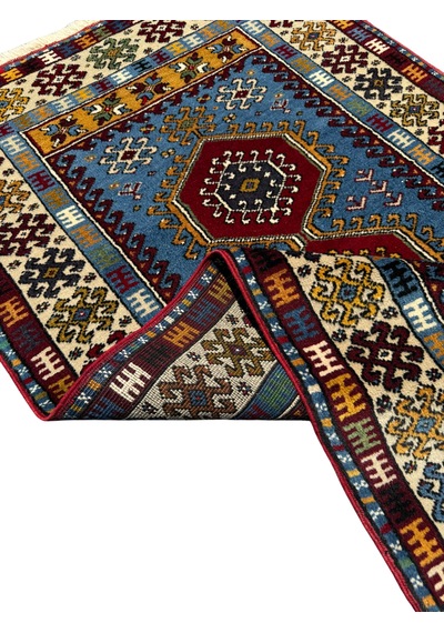 El Dokuma Sıfır Yahyalı Halısı 87x150 Mavi %100 Yün Kök Boya Halı