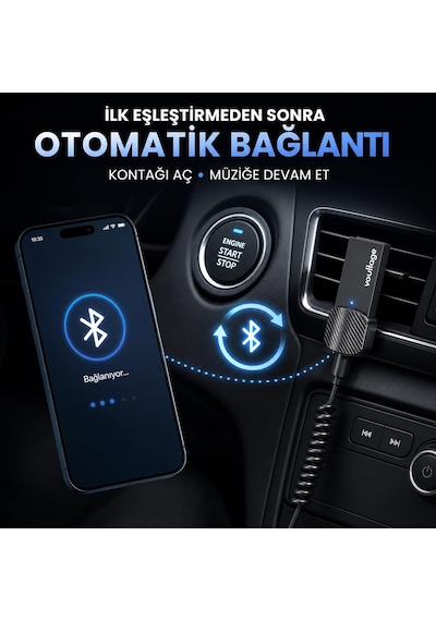 Lexroo Bluetooth 5.4 Araç Aux Adaptörü, 3.5 Mm Jack Araç Ses Kiti