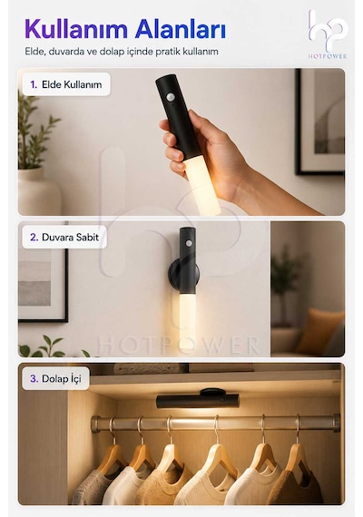 Şarjlı Sensörlü Duvar Apliği Manyetik Kablosuz Led Gece Lambası Type-c Beyaz