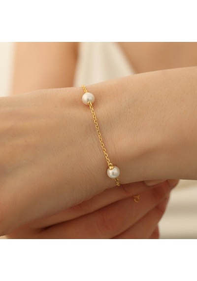 925 Ayar Gümüş Cream Tatlısu İncisi Bileklik-7.15mm