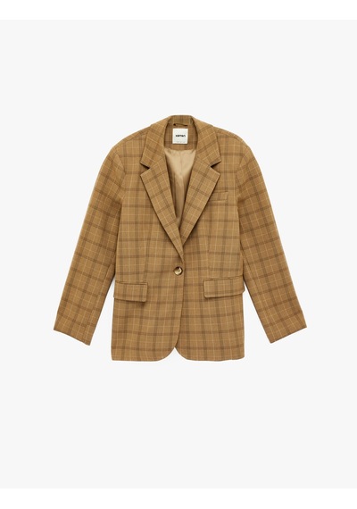 Koton Uzun Kollu Cepli Düğmeli Ekose Blazer Ceket Kahverengi Ekose 6sak50039pw Kahverengi Ekoseli
