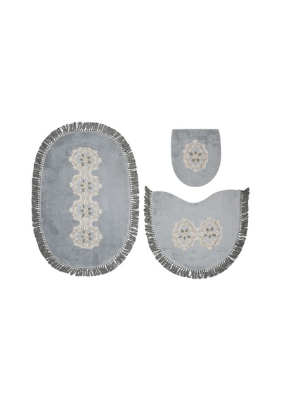 Queen Oval Nakişli 3 Lü Set gri