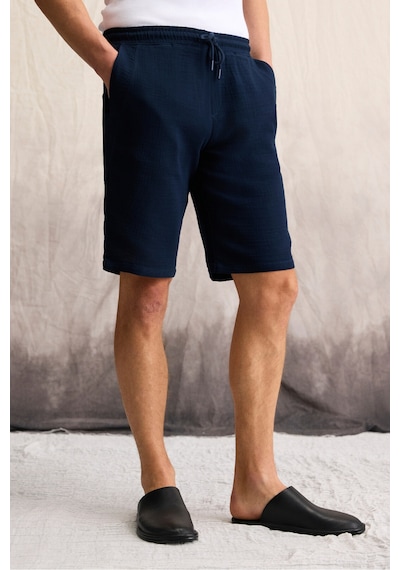 Grimelange Jens Erkek %100 Pamuk Müslin Kumaş Yanları Cepli Slim Fit Dar Kesim Lacivert Şort