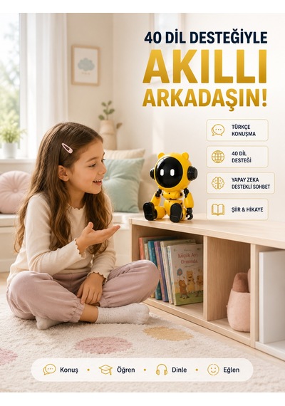 Yapay Zeka Çocuk Robotu Türkçe İngilizce Matematik Fen Ders Desteği Hikaye Ve Şiir Özellikli - Lisinya Standart