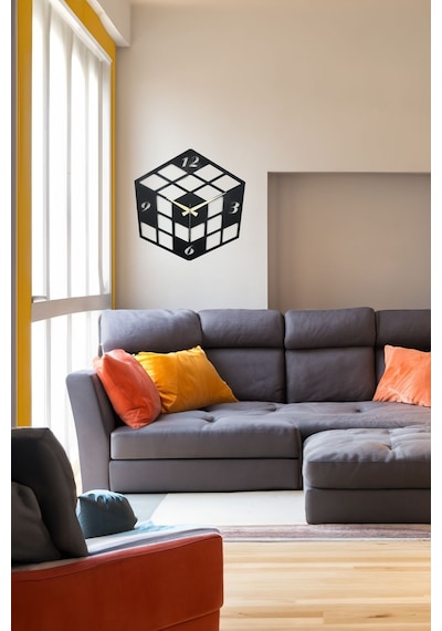 Küp Model Metal Lazer Kesim Akar Sessiz Mekanizmalı Duvar Saati 40 40 Cm -m016 Siyah