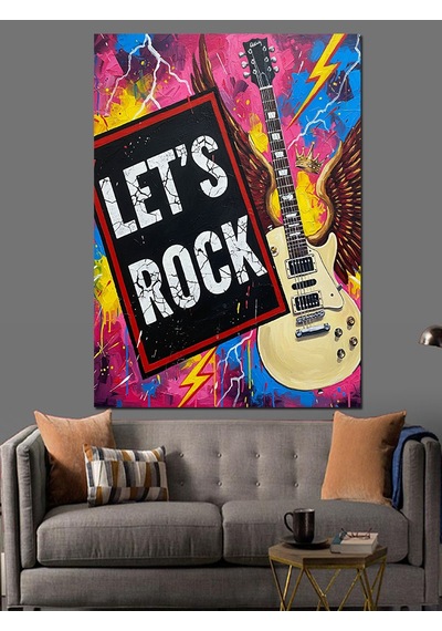 "haydi Rock Yapalım" Gitar Dekoratif Kanvas - Mdf Ahşap Tablo
