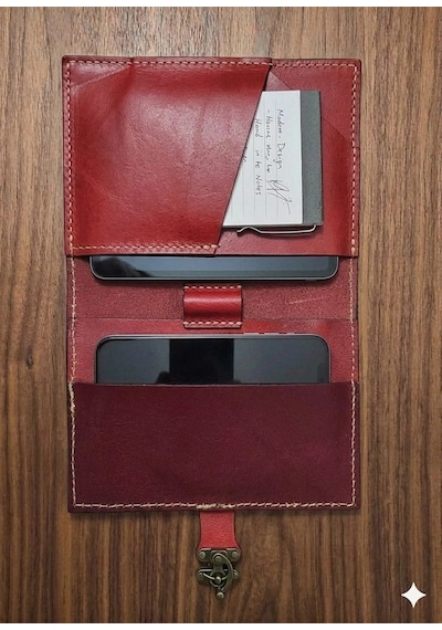 Otohousse El Yapımı Deri Tablet Organizer Kılıfı 8.5 İnç Tablet Uyumlu Kirmizi