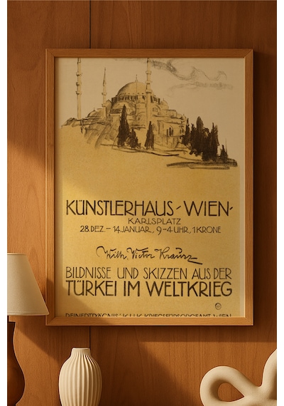 Künstlerhaus Doğal Ahşap Çerçeveli Poster, Dekoratif Seyahat Duvar Tablosu