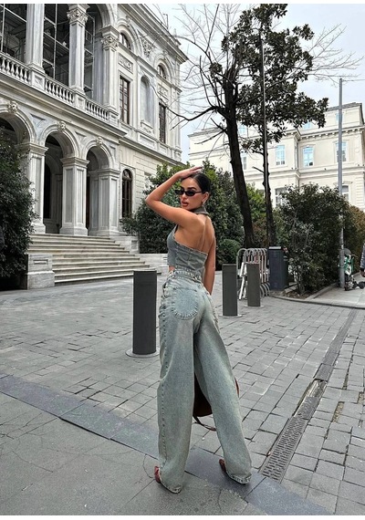 Modalima Eskitme Baggy Jean Pantalon Çok Renkli