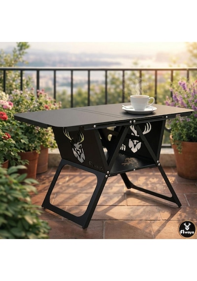 Fiways Axıs V2 Mat Siyah Metal Kamp Masası, 1mm Çelik Gövde, Profesyonel Katlanır Çantalı Outdoor Sehpa