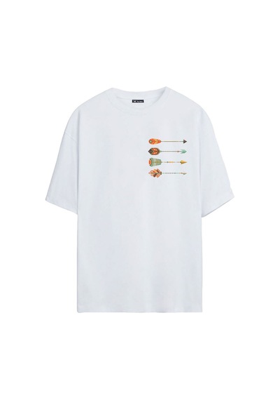 Thewert Unisex Dört Renkli Oklar Baskılı Beyaz Oversize Tshirt