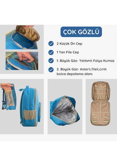 Termal Piknik Sırt Çantası 20 Lt İzolasyonlu Bölmeli Outdoor & Kamp Çantası-309 Mavi
