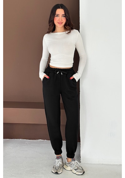 Kadın Yüksek Bel Jogger Eşofman Altı Soft Motion SiYAH