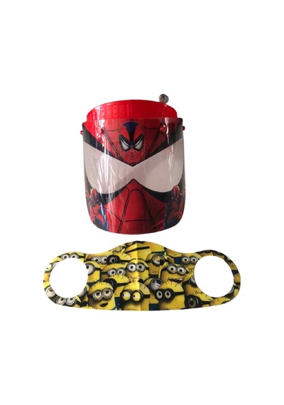 Gürbey Spiderman Baskılı Çocuk Siperlik + Minyonlar Desenli Çocuk Maske