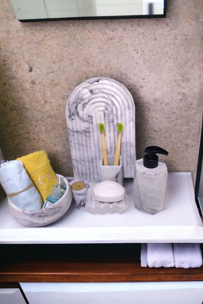 Marble Serisi Havluluk Ve Sivi Sabunluk,diş Fırçalığı Beton Banyo Seti Gri