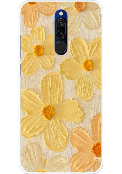 Redmi 8 Uyumlu Güneşin Dokunuşu Sarı Papatya Baskılı Silikon Kılıf Renkli