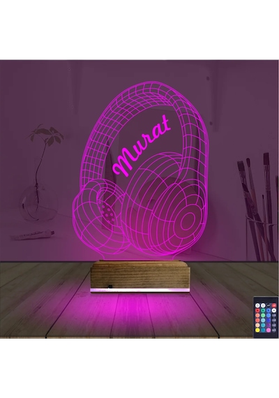 Luvivia Dj Müzik Kulaklık Kişiye Özel 3d Lamba - Masa Gece Lambası Şeffaf