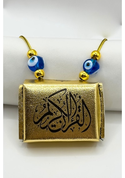 El Yapımı Cam Nazar Boncuklu Deri Çantalı Mini Kur'an-ı Kerim Las