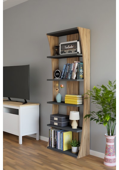 İskandinav Tasarım Çok Raflı Kitaplık 150x50x22 Cm Modern Dekoratif Raf Ünitesi Antrasit - Atlantik Çam İskandinav Tasarım Çok Raflı Kitaplık 150x50x22 Cm Modern Dekoratif Raf Ünitesi Antrasit - Atlantik Çam