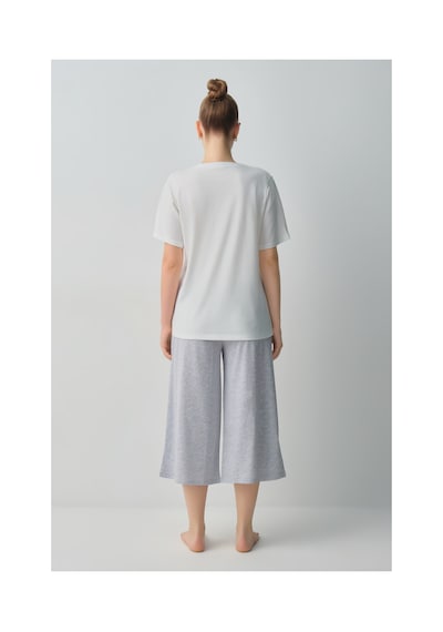Suwen Dotty Pamuklu Kapri Pijama Takımı Wsh10510007051 Gri Melanj