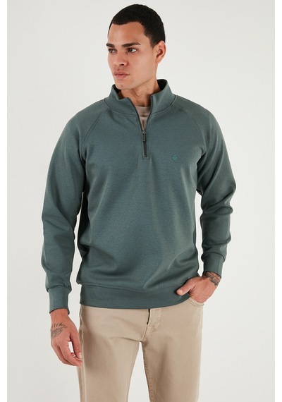 Buratti Pamuklu Relaxed Fit Yarım Fermuarlı Dik Yaka Erkek Sweat 5901232 Haki
