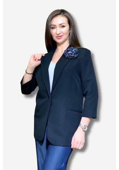 Favori Tekstil Gül Aksesuarlı Tasarım Blazer Ceket Siyah